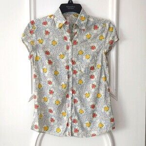 Massimo Dutti Cotton Micro Floral  Short Sleeve Blouse XS